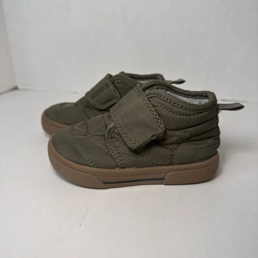 Carters Mateo Toddler Boys Olive Green Quilted High Top Sneaker Boots Size 5